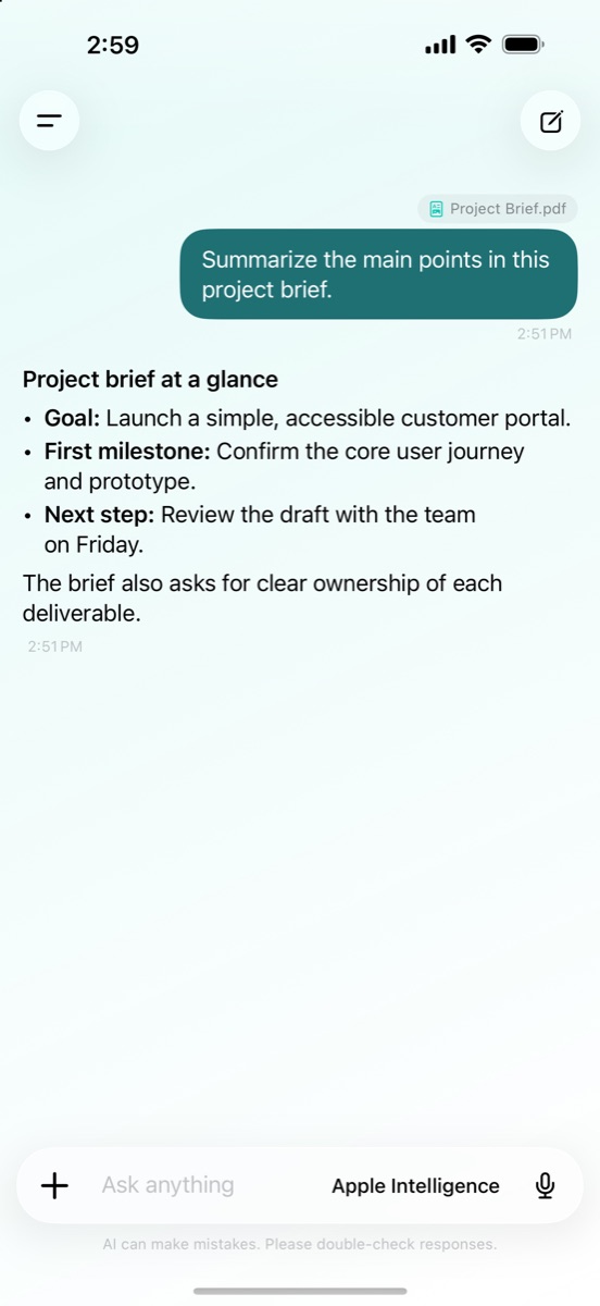 A sample document conversation in MyLokAI