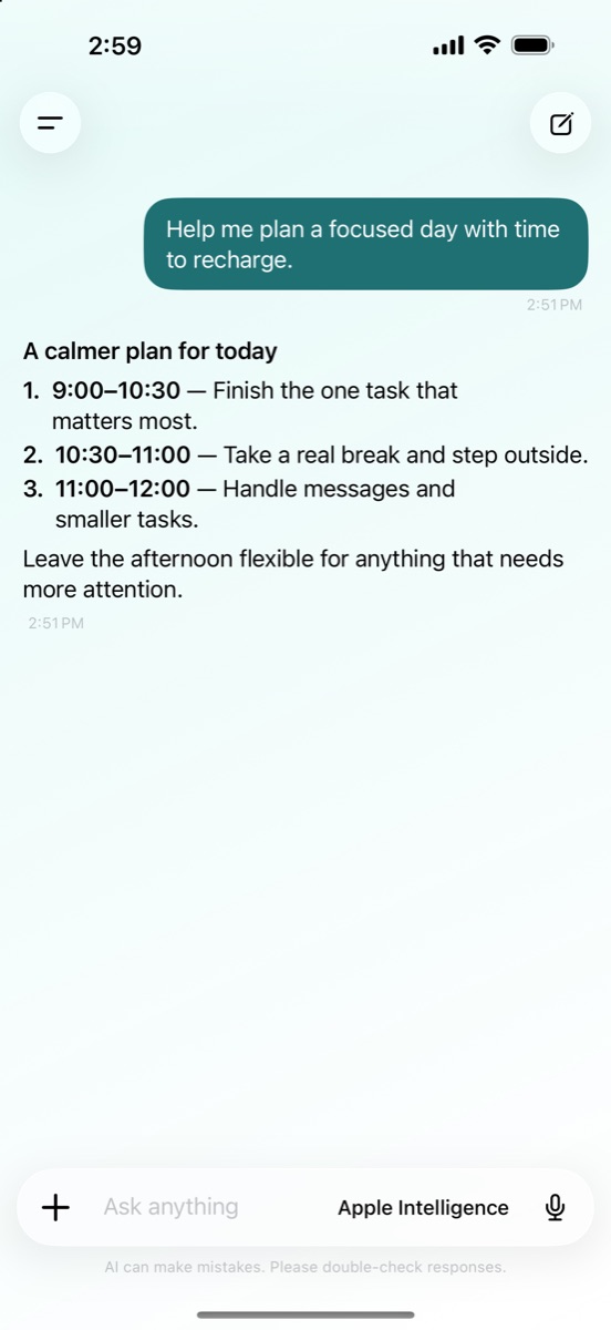 A sample day plan in MyLokAI